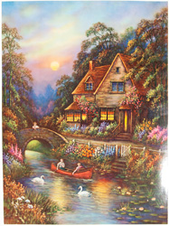 vintage calendar art with cottages, cabins, etc. circa 1930s-1940s